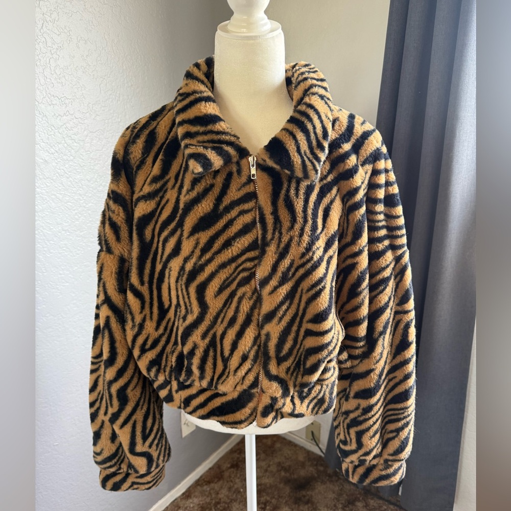Tiger Print Faux Fur Jacket 4X